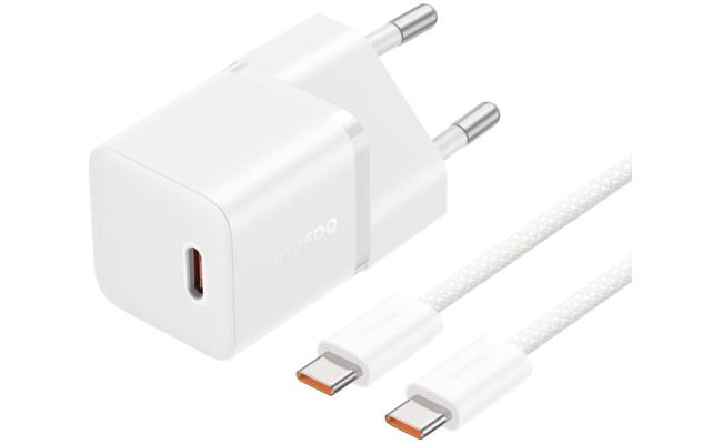 Baseus GaN5 Fast Charger (mini) 1C 20W EU Moon White (With: Baseus Dynamic 3 Series Fast Charging Data Cable Type-C to Type-C 100W 1m Moon White)